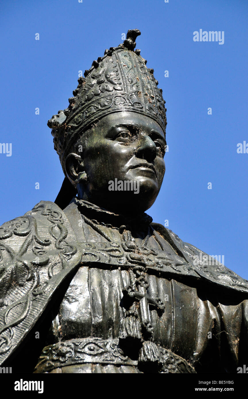Statue von Bischof Pere-Joan Campins, Lluc Kloster Lluc, Tramuntana-Gebirge, Mallorca, Balearen, Spanien, Europa Stockfoto