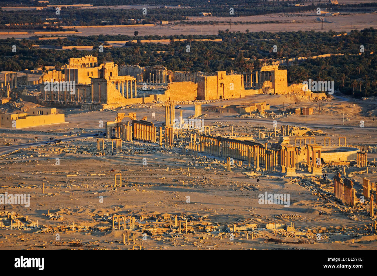 Blick von der Burg Qala'at Ibn Ma'n auf den Ruinen von Palmyra archäologische Stätte, Tadmur, Syrien, Asien Stockfoto