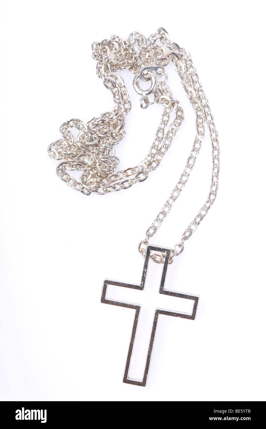 Halskette mit einem Kreuz-Anhänger Stockfoto
