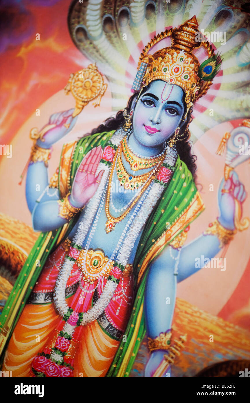 Hindugottes Vishnu auf eine indische Poster dargestellt. Indien Stockfoto