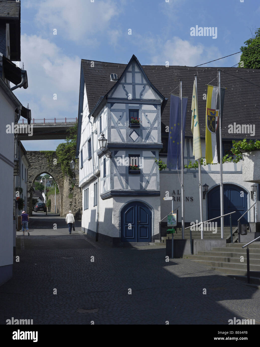 Historischen Fachwerkhaus "Alt Rhens" in Rhens, Bezirk Mayden-Koblenz, Rheinland-Pfalz, Deutschland, Europa Stockfoto