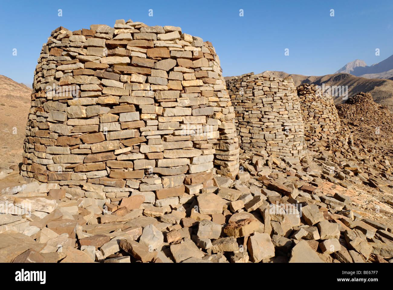 5000 Jahre alten Felsengrab an Al Ayn, UNESCO-Weltkulturerbe, Hajar al-Gharbi-Gebirge, Al Dhahirah Region, Sultanat von Om Stockfoto