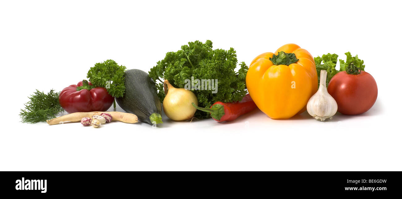 Viel Gemüse isoliert auf weißem Hintergrund Stockfoto