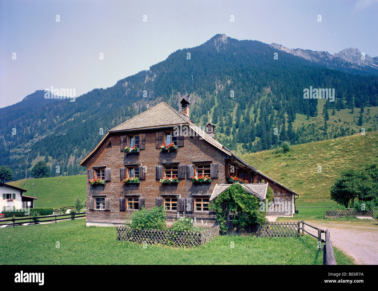 Bauernhaus, Schlauchen in der Nähe von Hinterstein, Ostrach-Tal, bayerischen Schwaben, Bayern, Deutschland, Europa Stockfoto