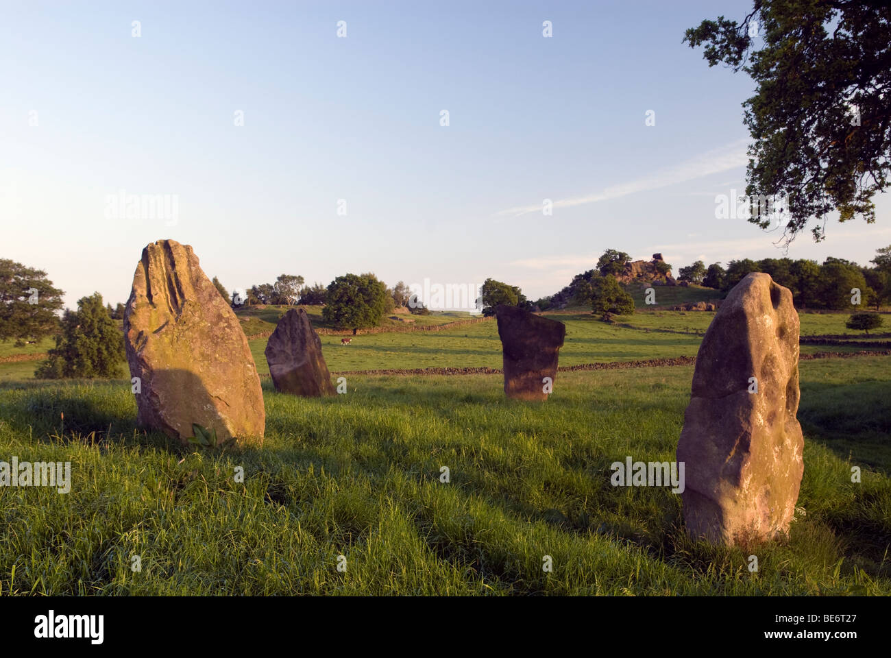 Neun Stein in der Nähe und "Robin Hood Stride" auf Harthill Moor Stockfoto