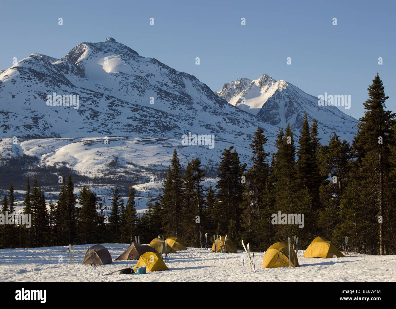 Gruppieren von Zelten, winter camp, White Pass hinter Chilkoot Pass, Chilkoot Trail, British Columbia, b.c., Kanada Stockfoto