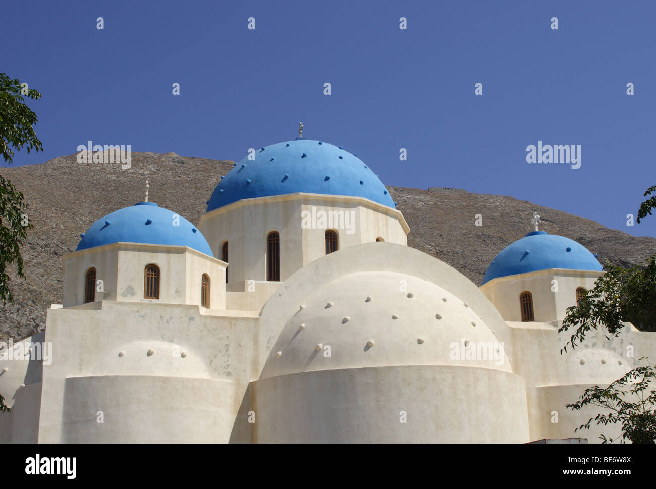 Perissa Kirche Santorini Griechenland Stockfoto