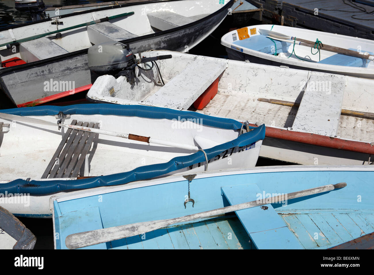 Ruderboote, dock, Eulen Kopf, Maine Stockfoto