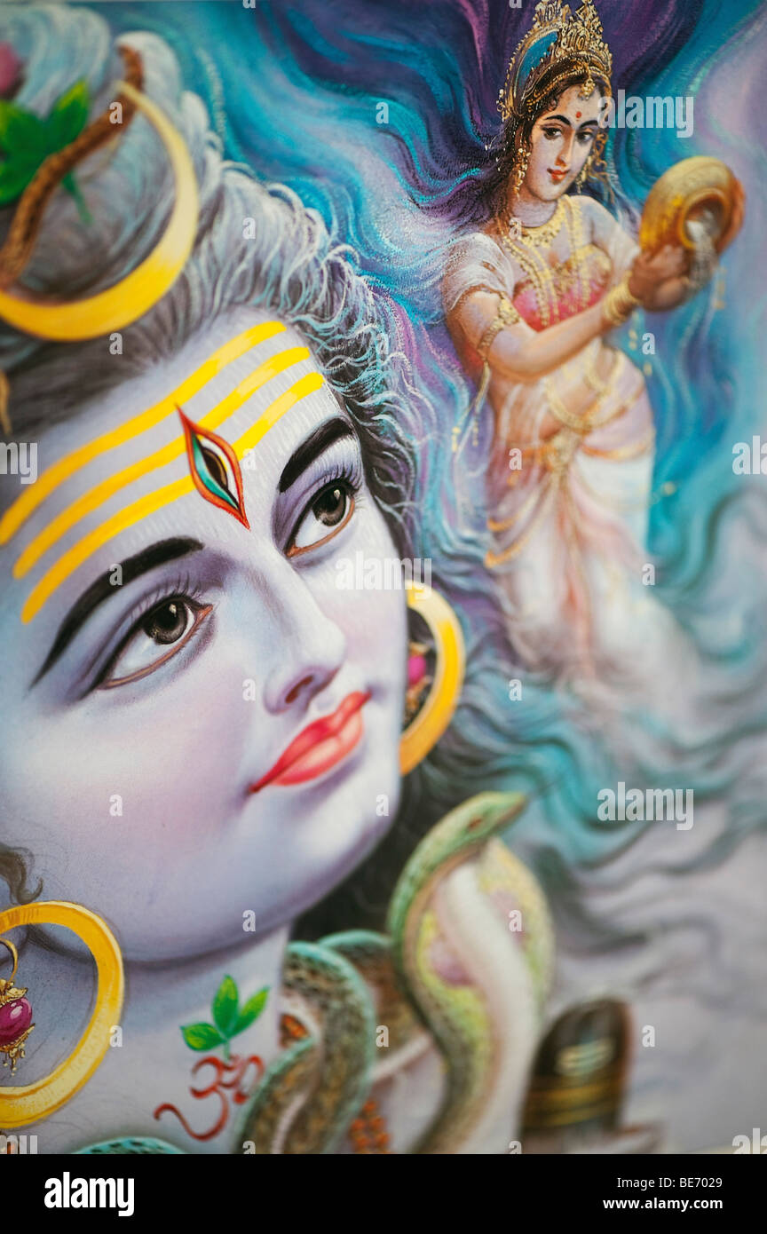 Lord Shiva und indische Göttin auf einem Hindu Poster. Indien Stockfoto