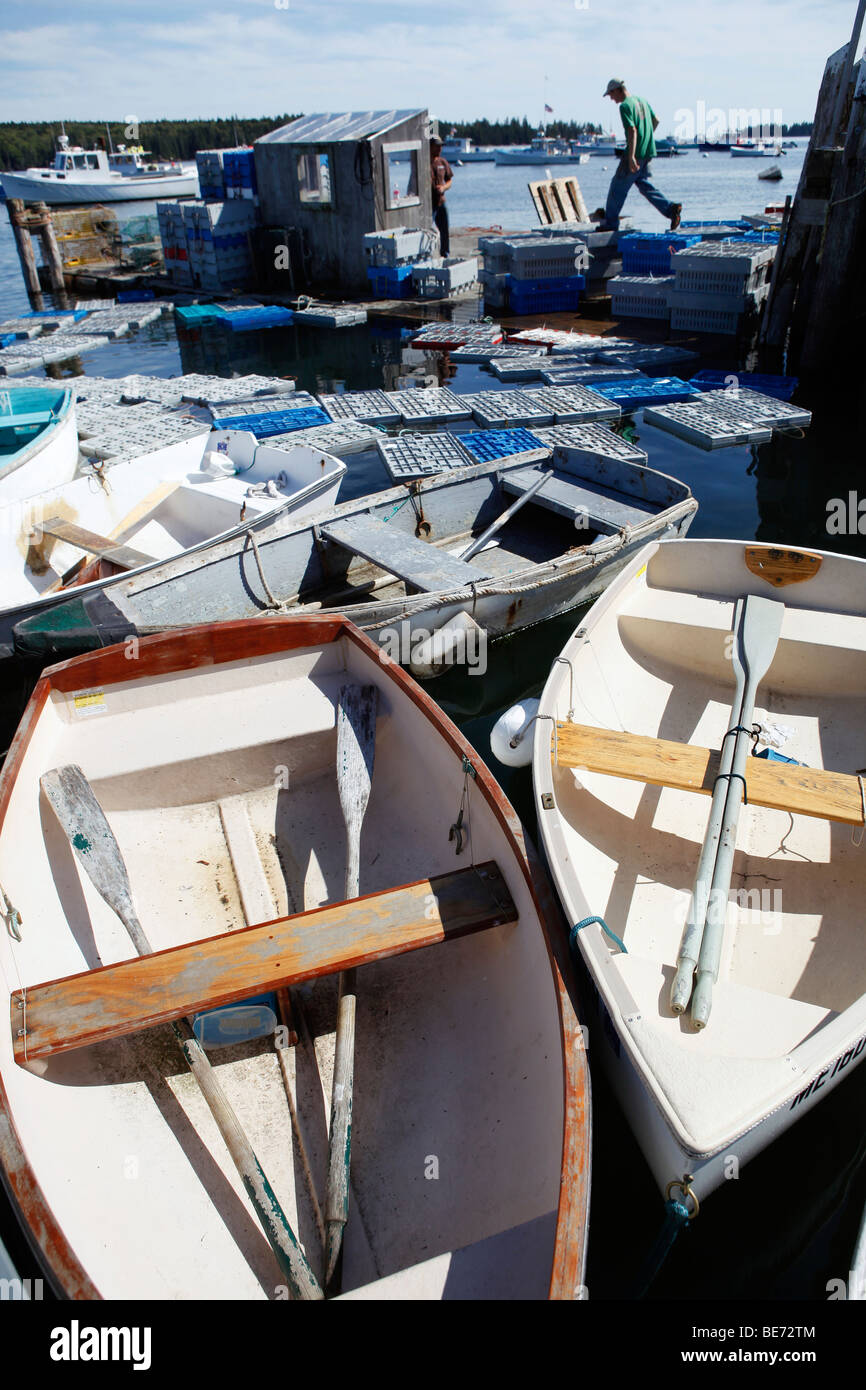 Ruderboote, Hummer aus laden Dock, Eulen Kopf, Maine Stockfoto