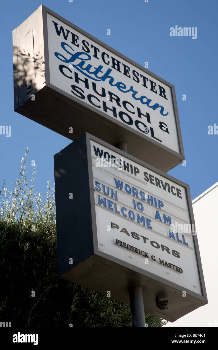 Schule der lutherischen Kirche Zeichen Los Angeles Kalifornien Stockfoto