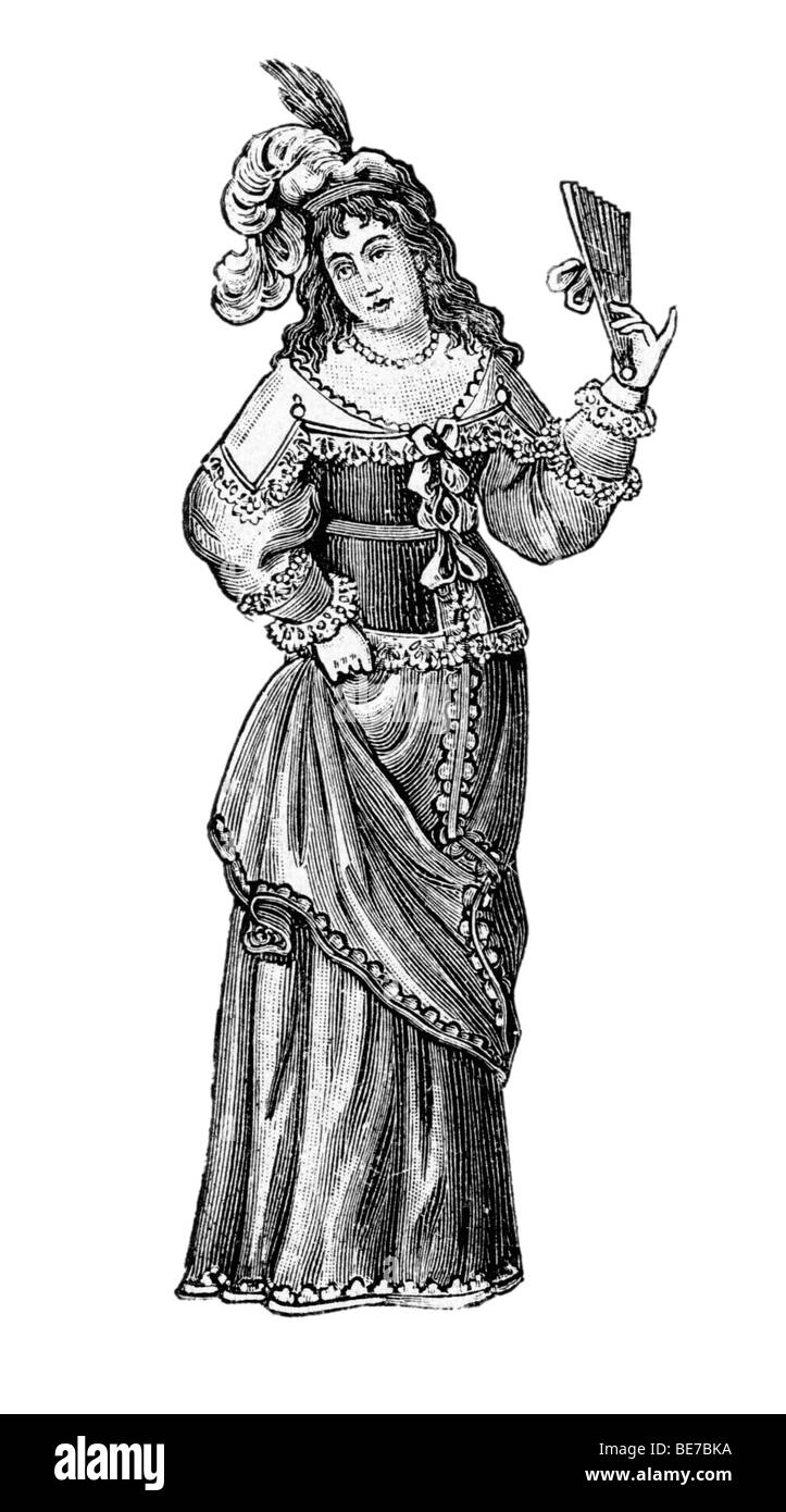 Deutsch Kostüm, 1640, historische Illustration aus: Anna Fischer Dueckelmann: die Frau als Hausarzt, 2 Aufl. 1907, p. 142, Fi Stockfoto