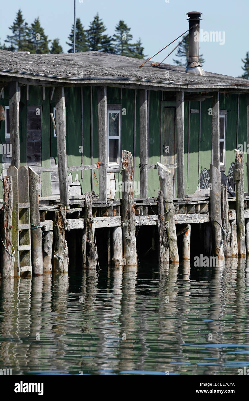 Angeln-Hütte auf einem Pier, Eulen Kopf, Maine Stockfoto
