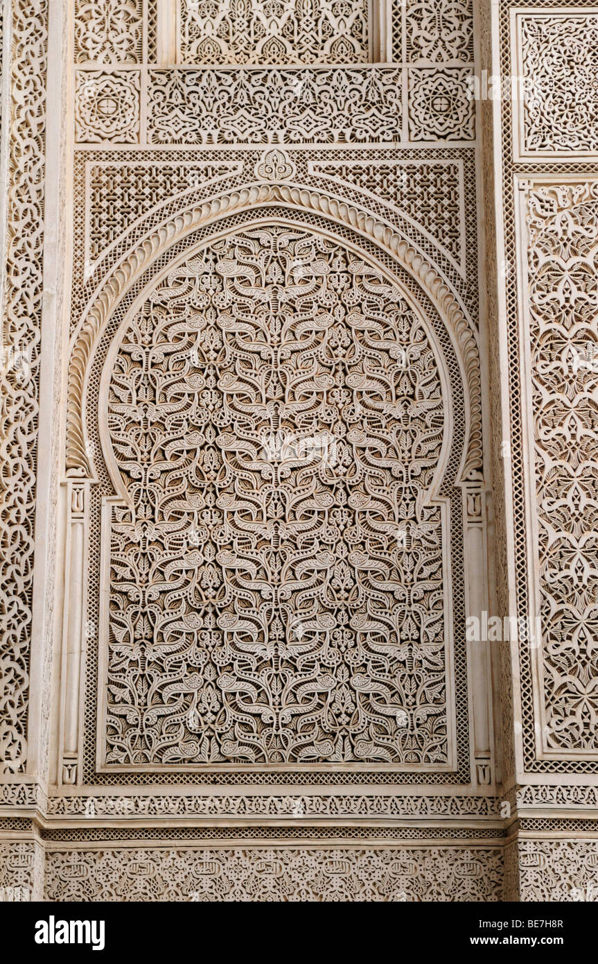 Marokko; Meknes; Medersa Bou Inania; Detail der Stuckarbeiten Stockfoto