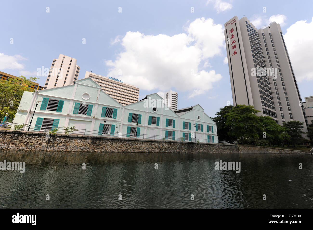 Miramar, River View Hotel und alten Lagerhäusern am Singapore River, Singapur Stockfoto