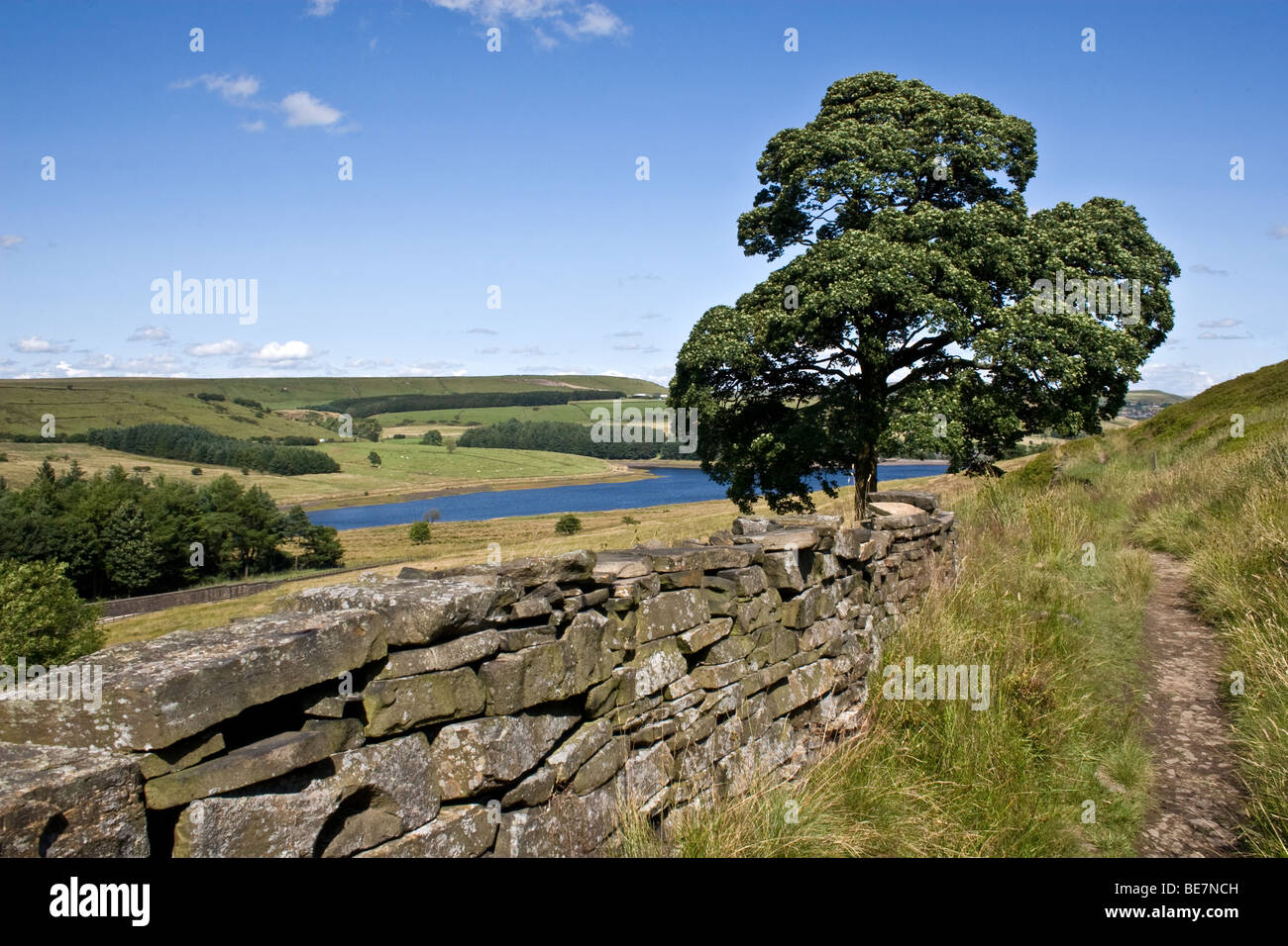 Unterwegs Rossendale, Blick in Richtung Ogden Reservoir, Haslingden Grane, Haslingden, Lancashire, UK. Stockfoto