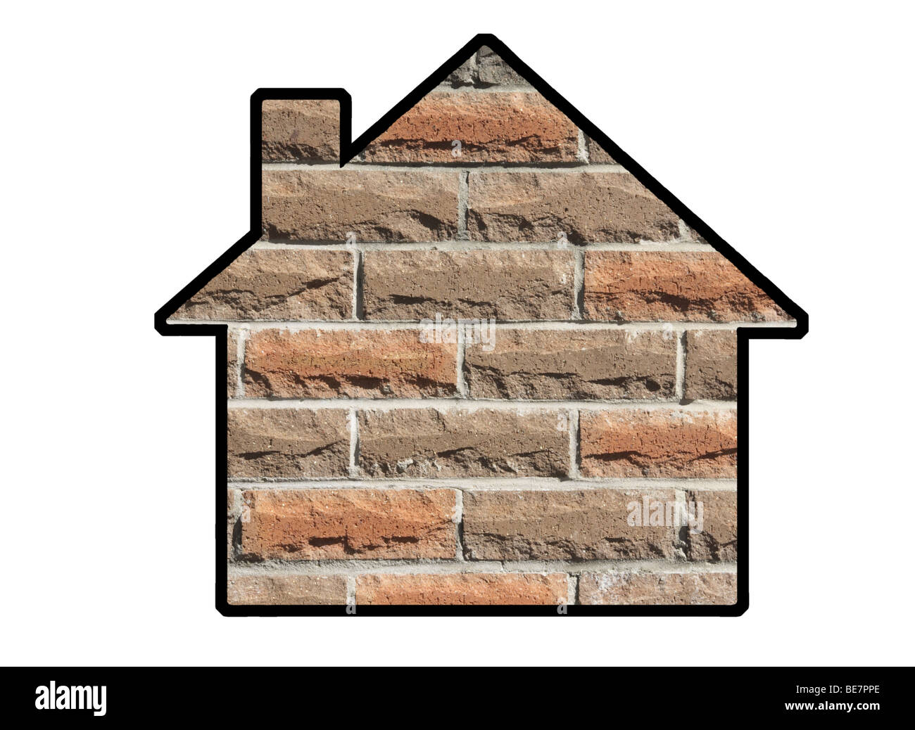 Haus-Symbol mit Ziegelmauer Stockfoto