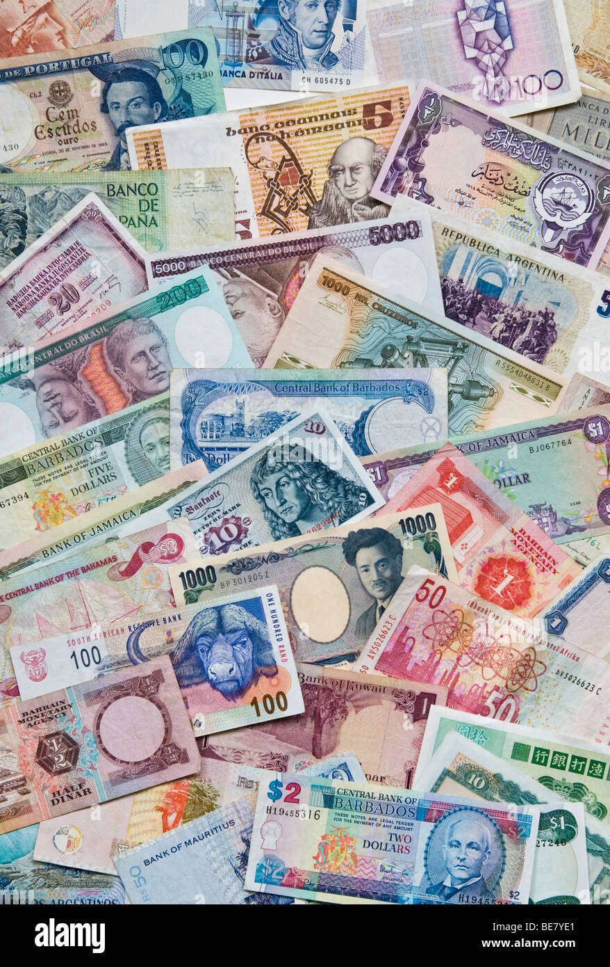 Sammlung der Weltwährungen Stockfoto