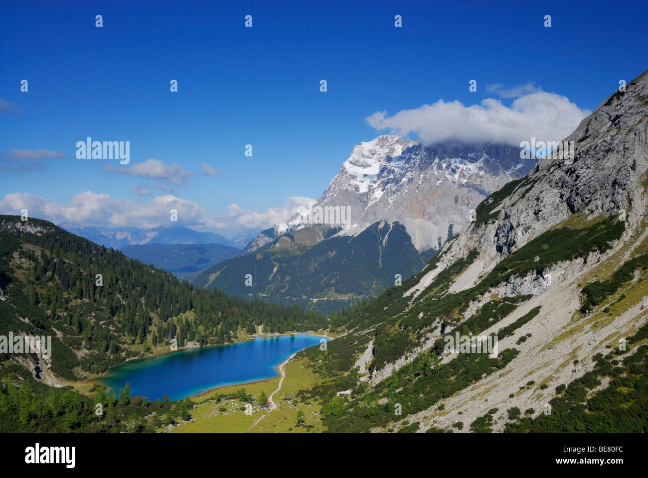 See-Seebensee mit Zugspitze, Mieminger Gebirge Bereich, Tirol, Österreich Stockfoto