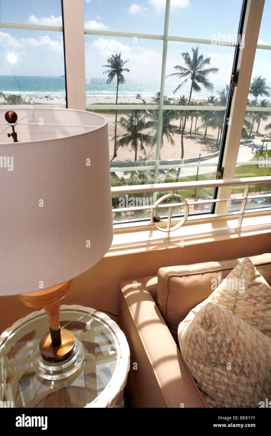 Innenansicht einer Suite von den Gezeiten-Hotel am Ocean Drive, South Beach, Miami Beach, Florida, USA Stockfoto