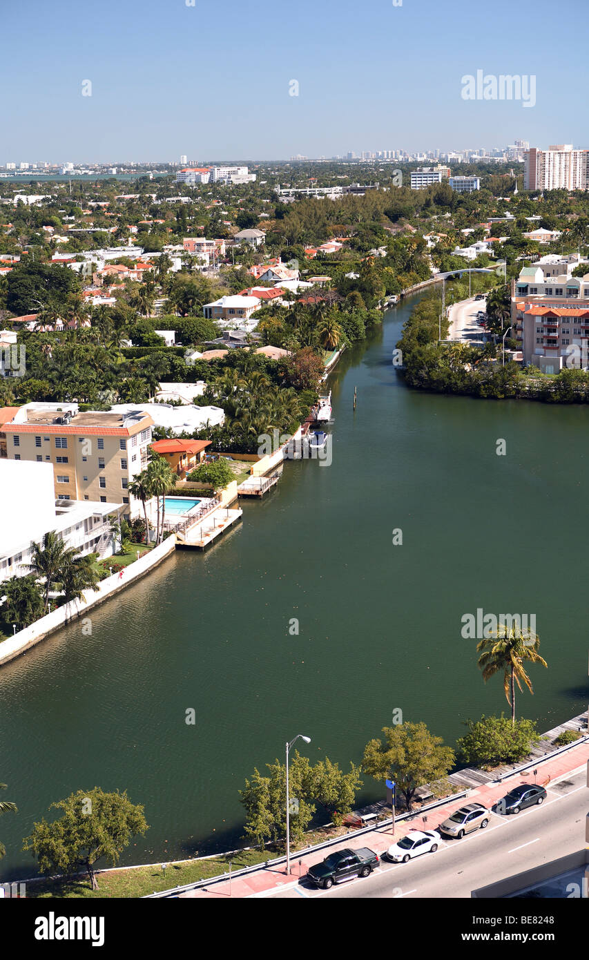 Blick auf Intercostalneuralgie Wasserstraße tagsüber, Miami Beach, Florida, USA Stockfoto