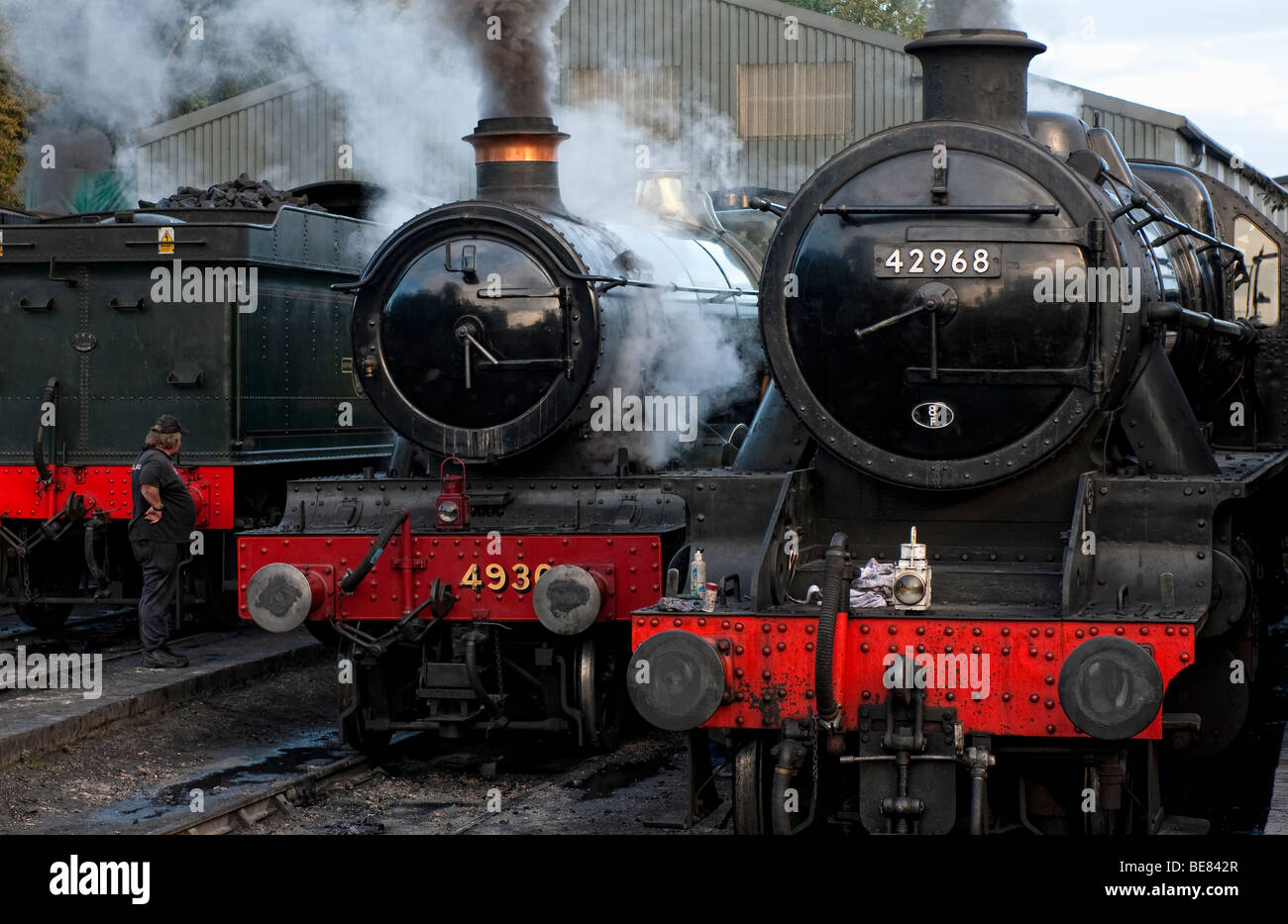 Dampflokomotiven in der gleisanschlüsse an brignorth Bahnhof vorbereitet auf den Severn Valley Railway, Stockfoto