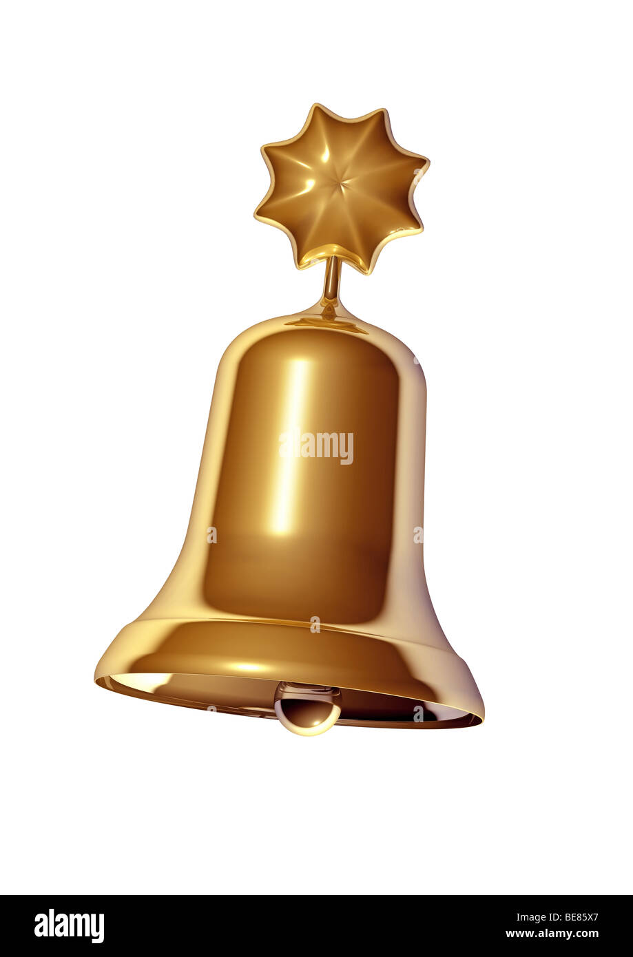 Goldene Weihnachten Bell auf weißem Hintergrund Stockfoto