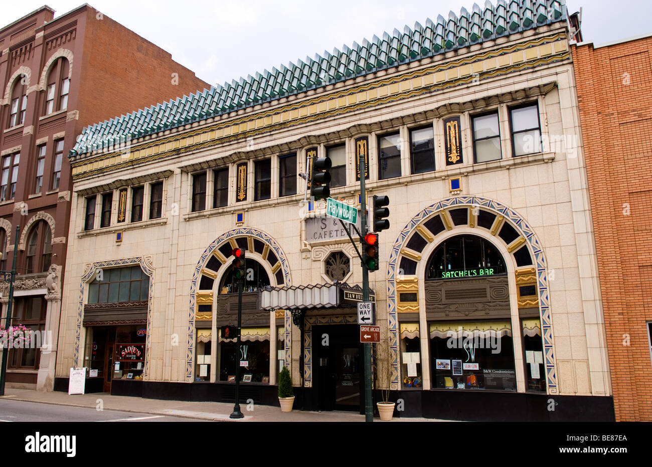 Alte restaurierte berühmten S & W Cafeteria Innenstadt in Asheville North Carolina Stockfoto