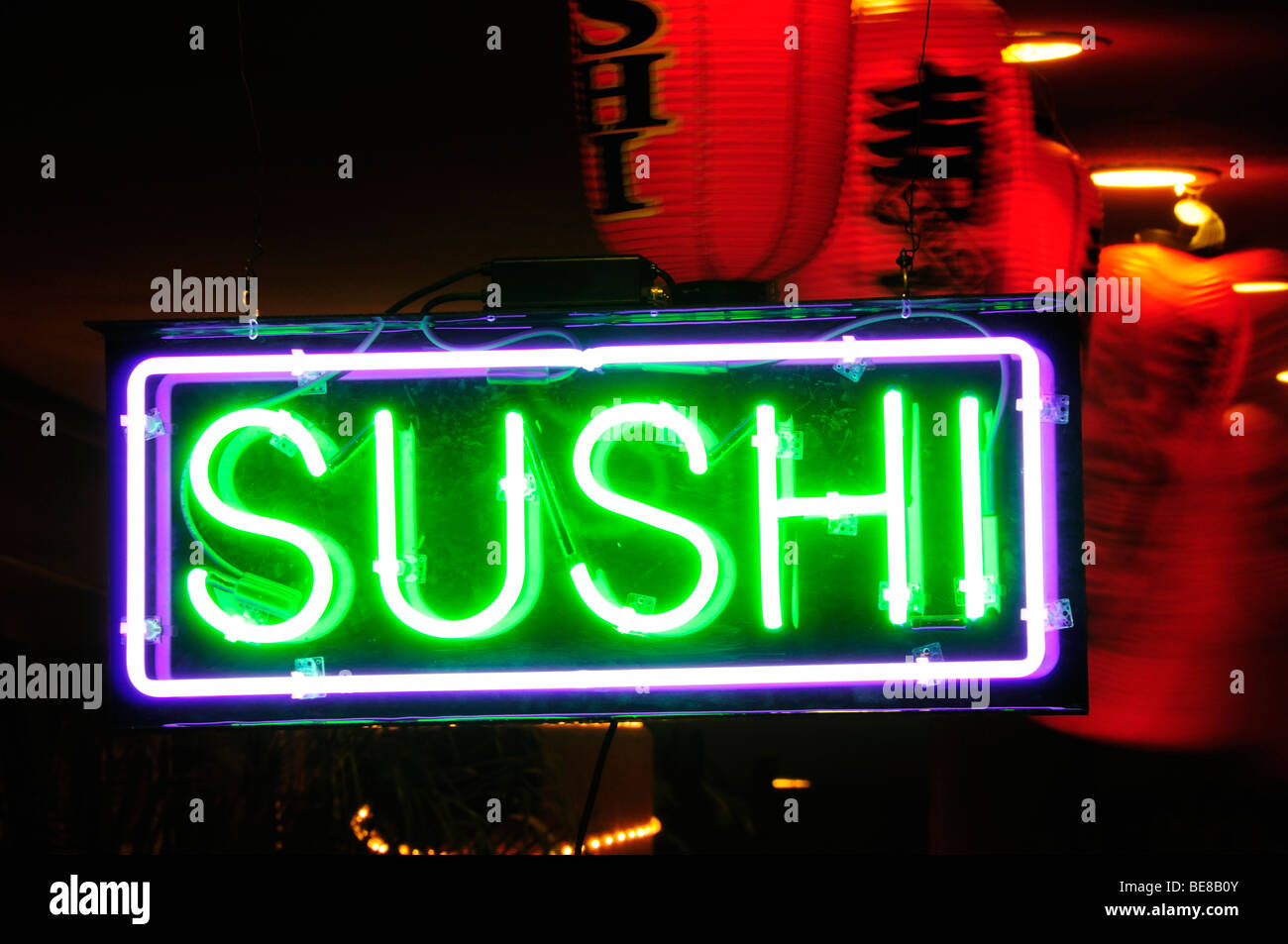 USA, California, Los Angeles, Sushi Bar Leuchtreklame in Palm Springs. Stockfoto