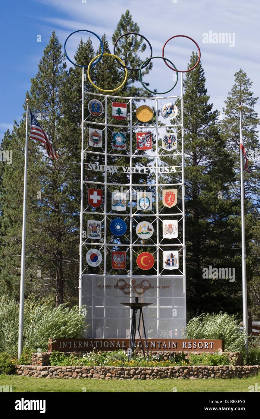 Palisades Tahoe, Squaw Valley Schild Kalifornien Stockfoto