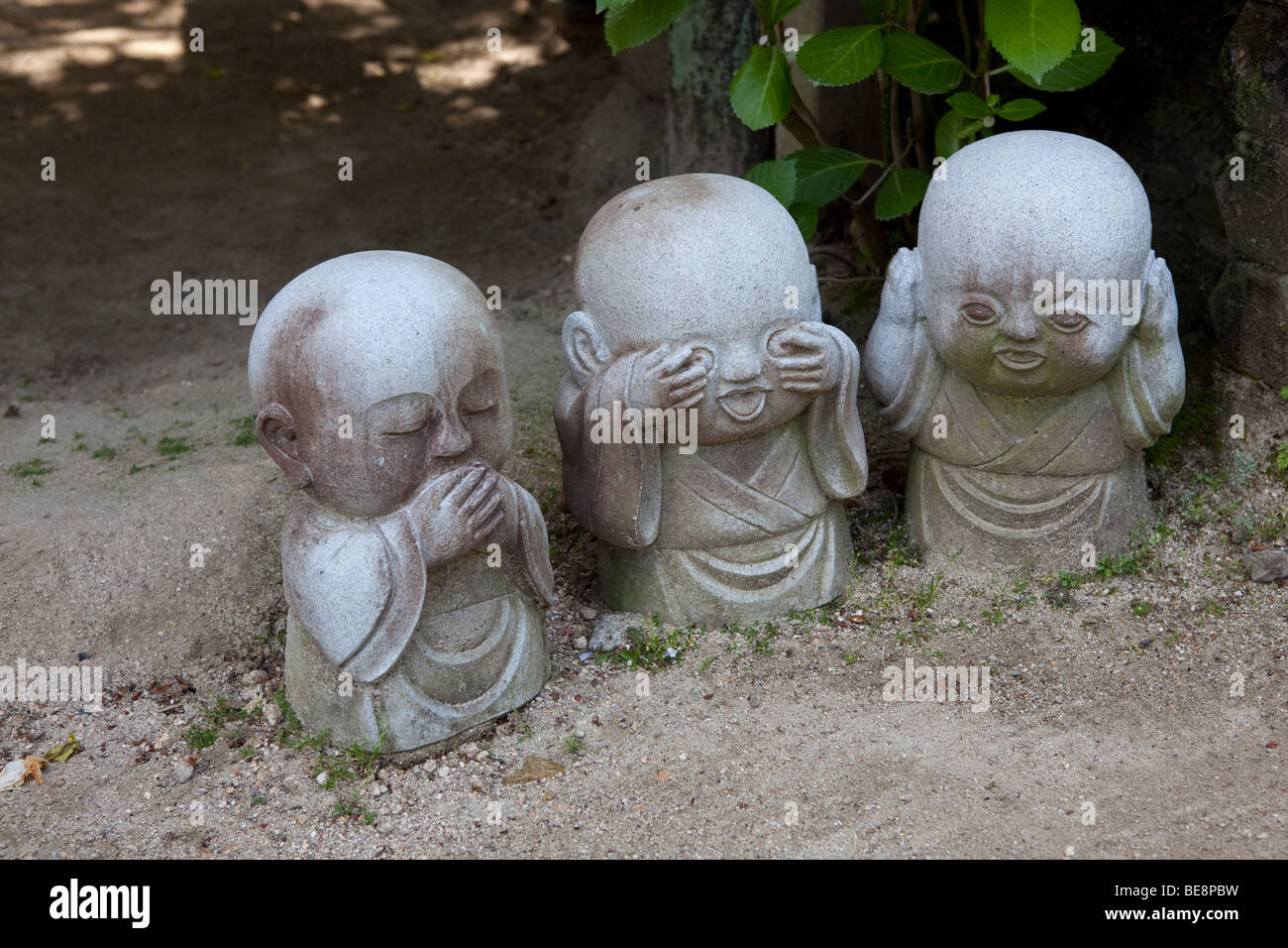 Nichts Böses sehen, nichts Böses hören, nichts Böses in Daisho-in Miyajima Japan - für nur zur redaktionellen Nutzung sprechen. Stockfoto