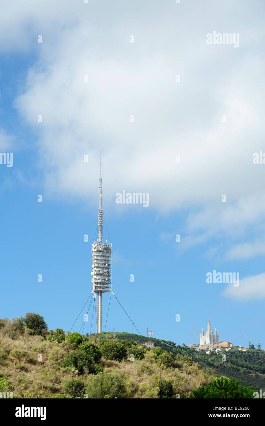Collserola Kommunikations-Turm, entworfen vom Architekten Sir Norman Foster. Barcelona. Spanien Stockfoto