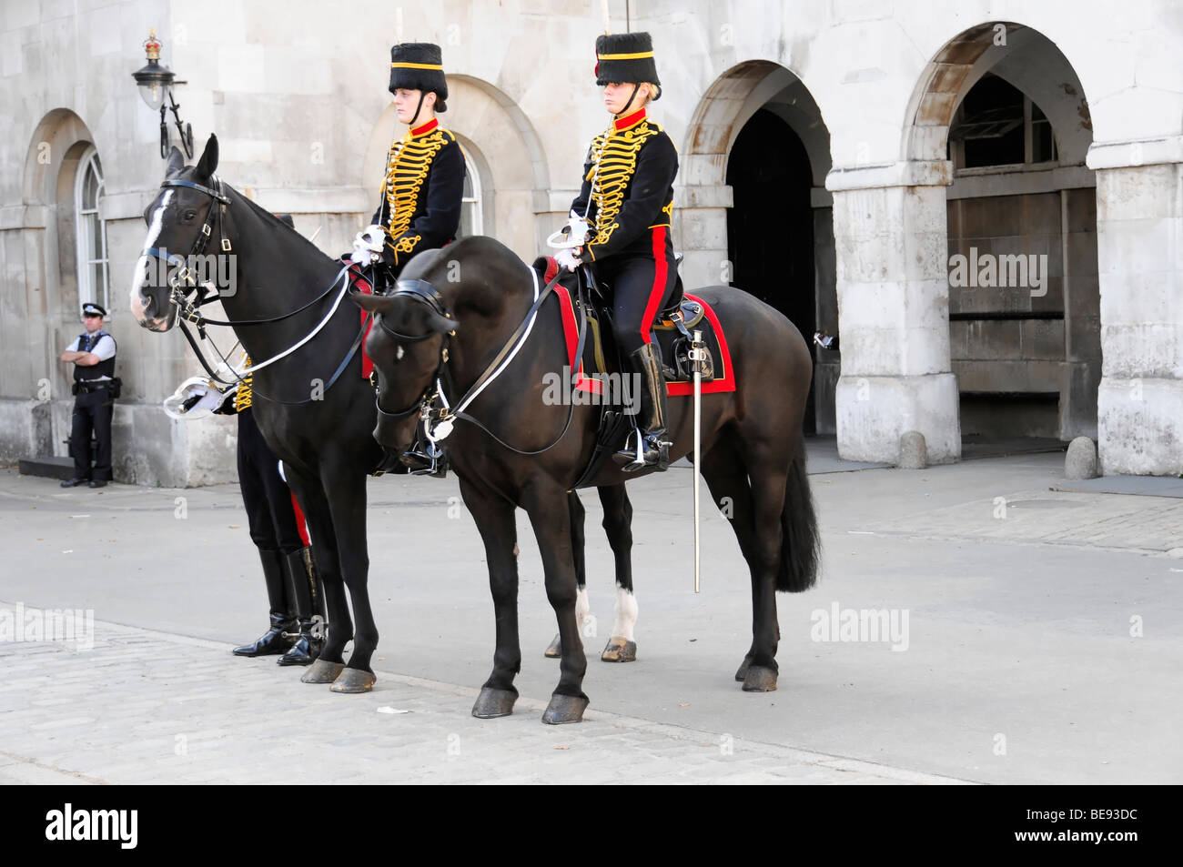 Horse Guard, Household Cavalry Barracks, Eliteeinheit, Whitehall, London, England, Vereinigtes Königreich, Europa Stockfoto