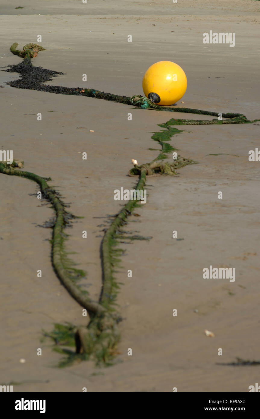 Gelbe Boje am Sandstrand Stockfoto