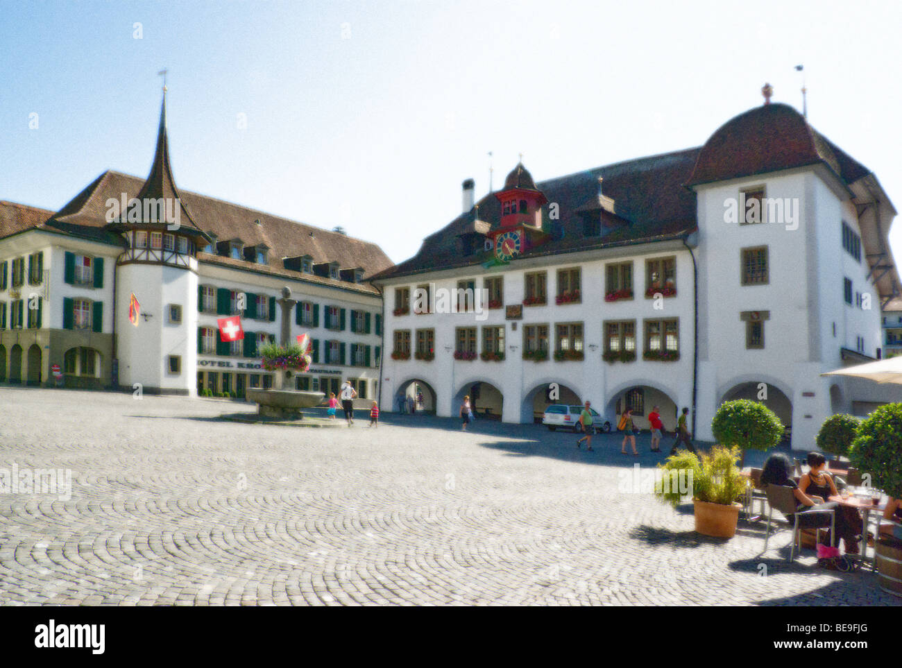 Stadt Thun Schweiz. Gebäude des alten Rathauses. Idyllische Auslegung. Stockfoto