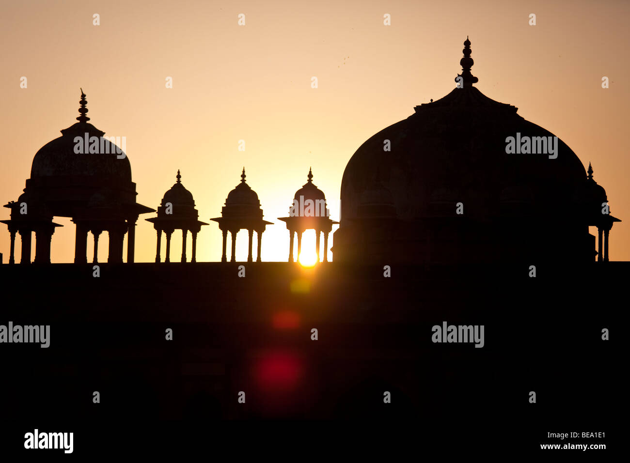 Sonnenuntergang in der Freitags-Moschee oder Jama Masjid in Fatehpur Sikri Indien Stockfoto