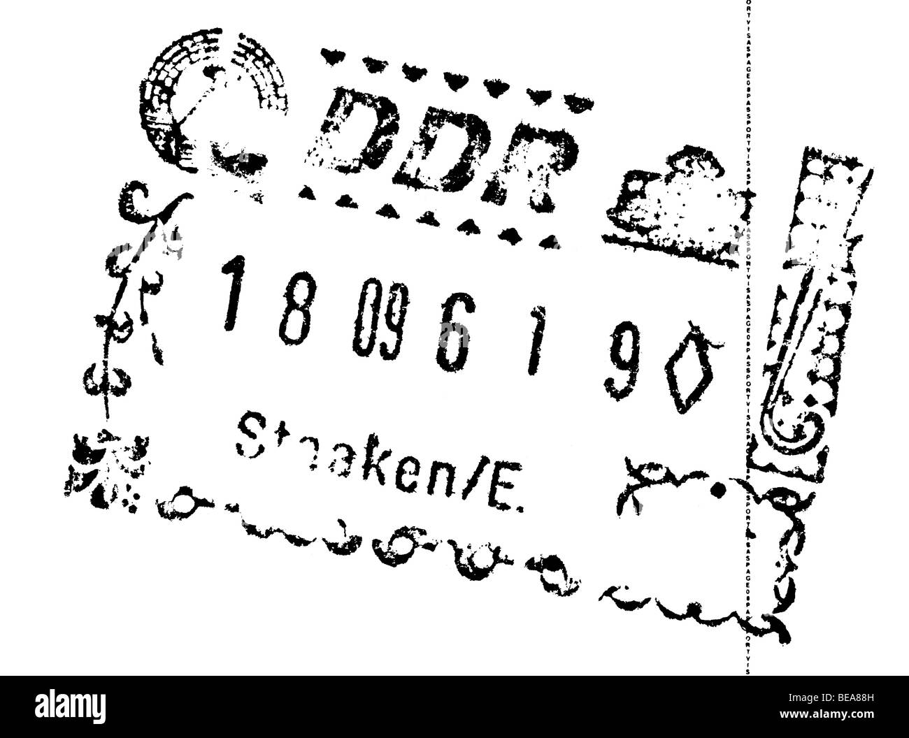 Passstempel, Deutsche Demokratische Republik, Deutsche Volkskammerwahlen Republik, DDR oder DDR, 1986. Stockfoto