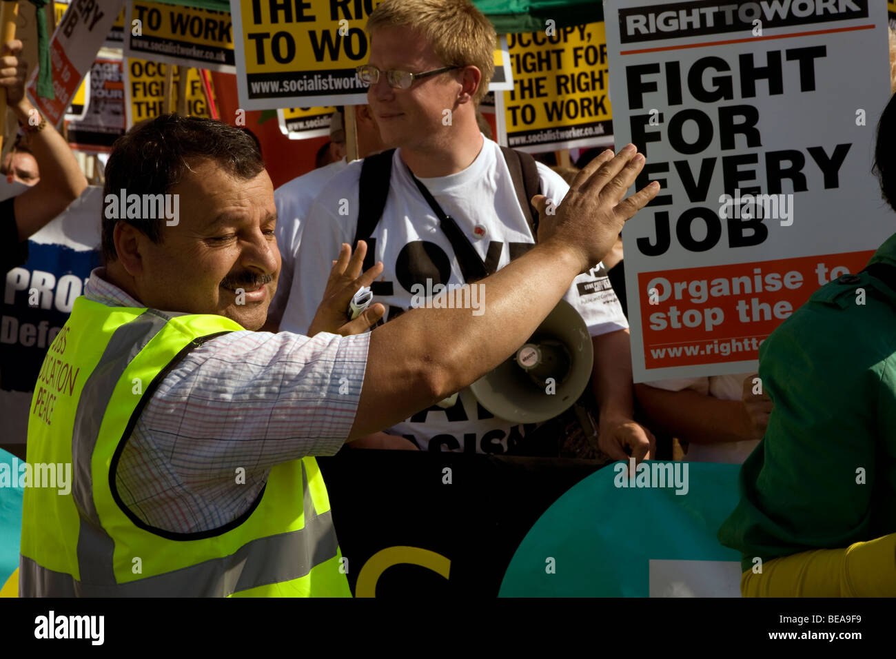 Proteste außerhalb der Labour-Partei-Konferenz in Brighton 2009. Stockfoto