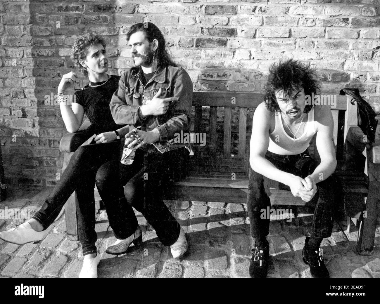 Motörhead - UK-Metall-Gruppe mit von links Brian Robertson, Lemmy und Phil Taylor über 1980 Stockfoto