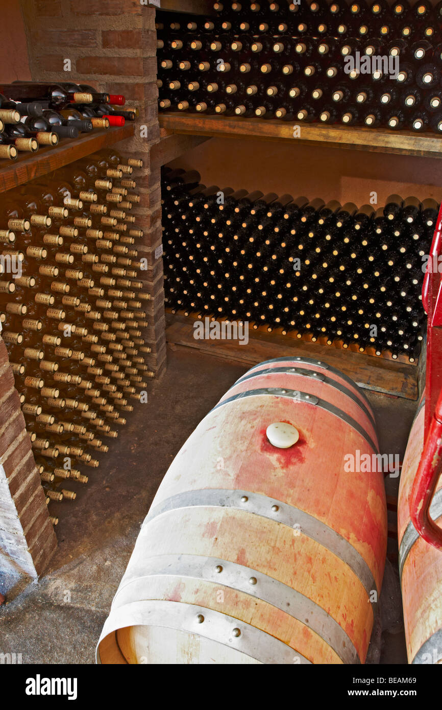 Flaschen auf Regalen das kleine Weingut Bodega La Setera, DO Arribes del Duero Spanien Kastilien und leon Stockfoto