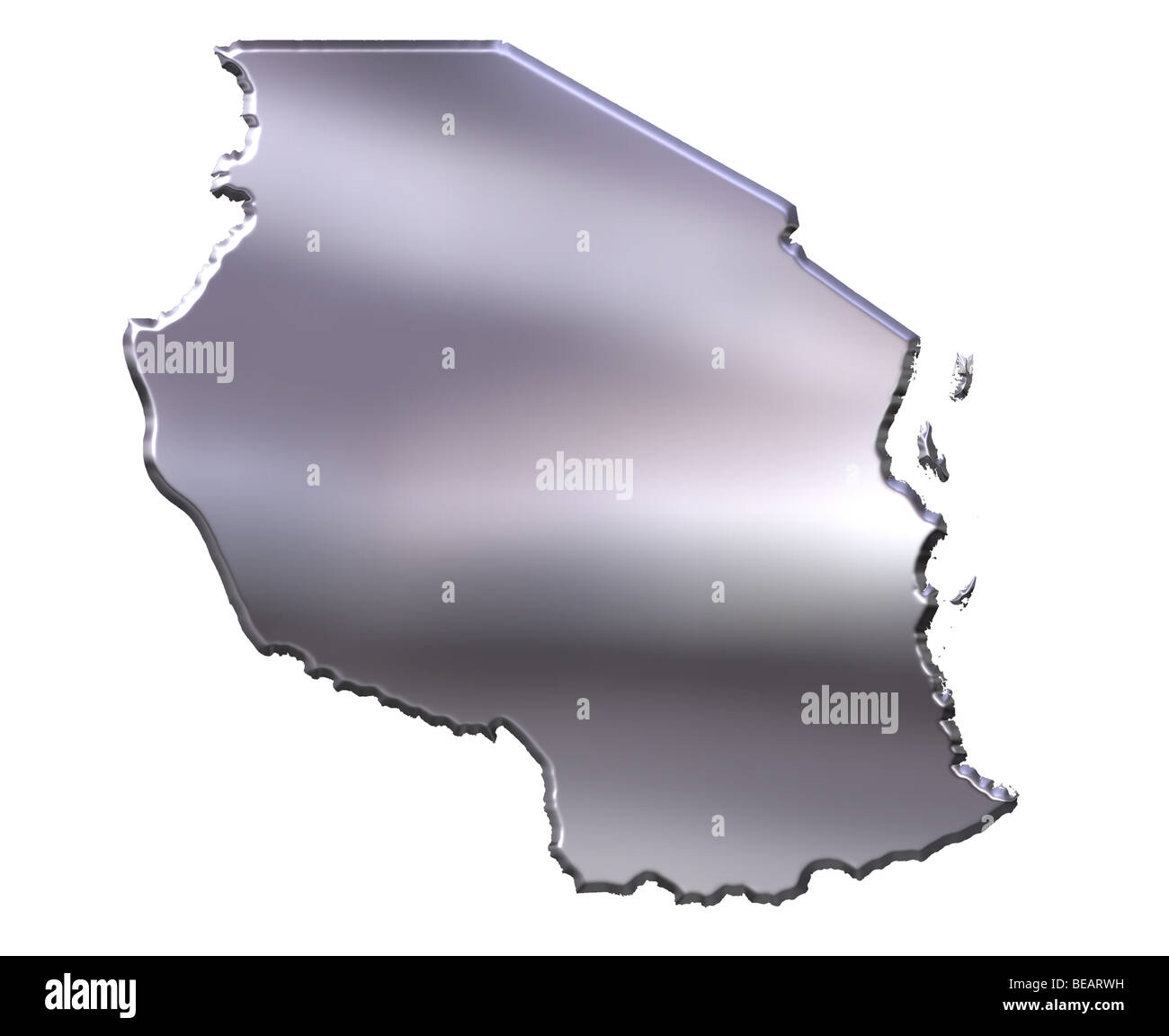 Tansania Silber 3D-Karte Stockfoto