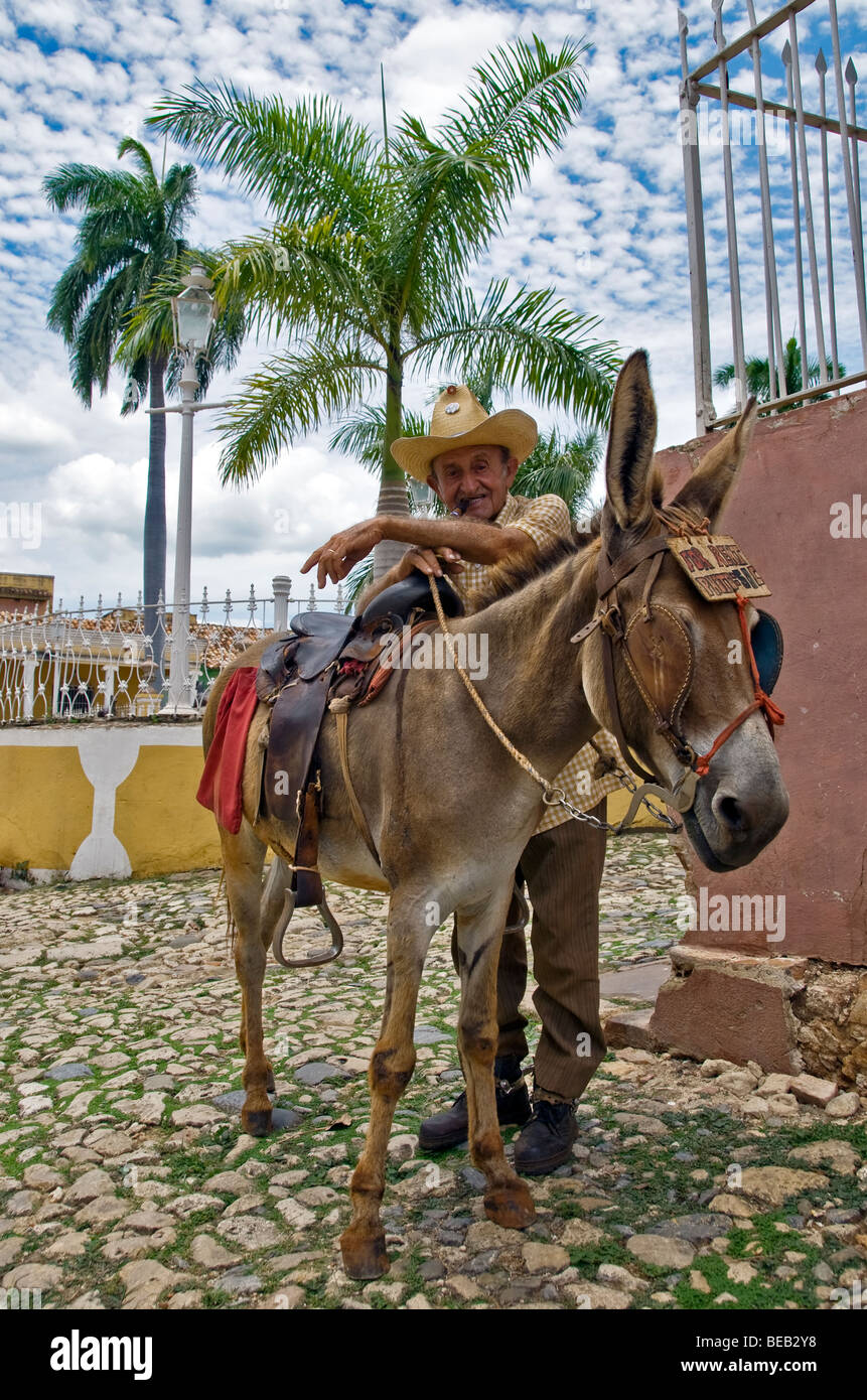 Ein Mann & seinem Esel, Trinidad, Kuba Stockfoto