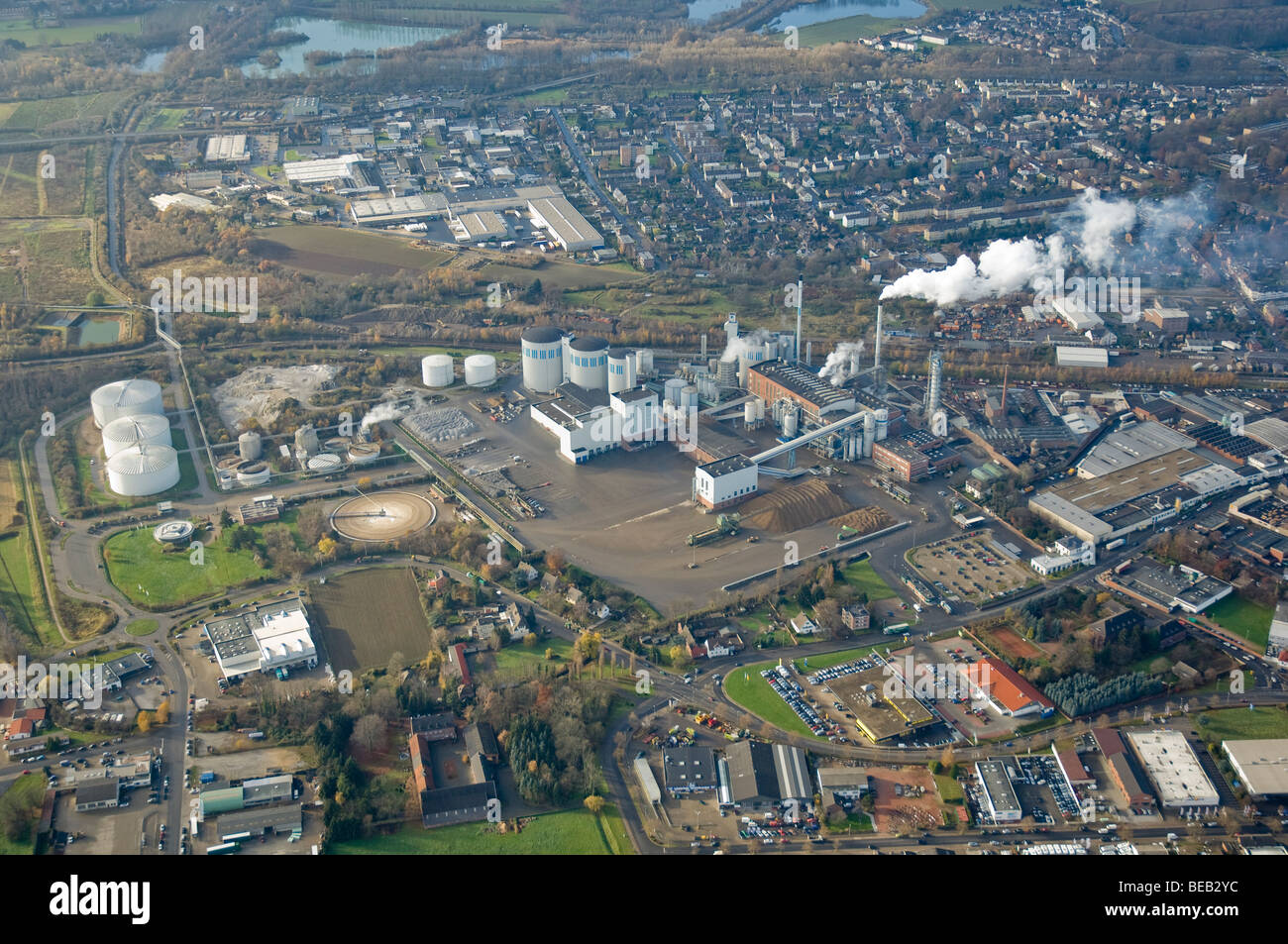 Luftaufnahme der Zuckerfabrik Jülich, Zuckerrüben, Deutschland Stockfoto