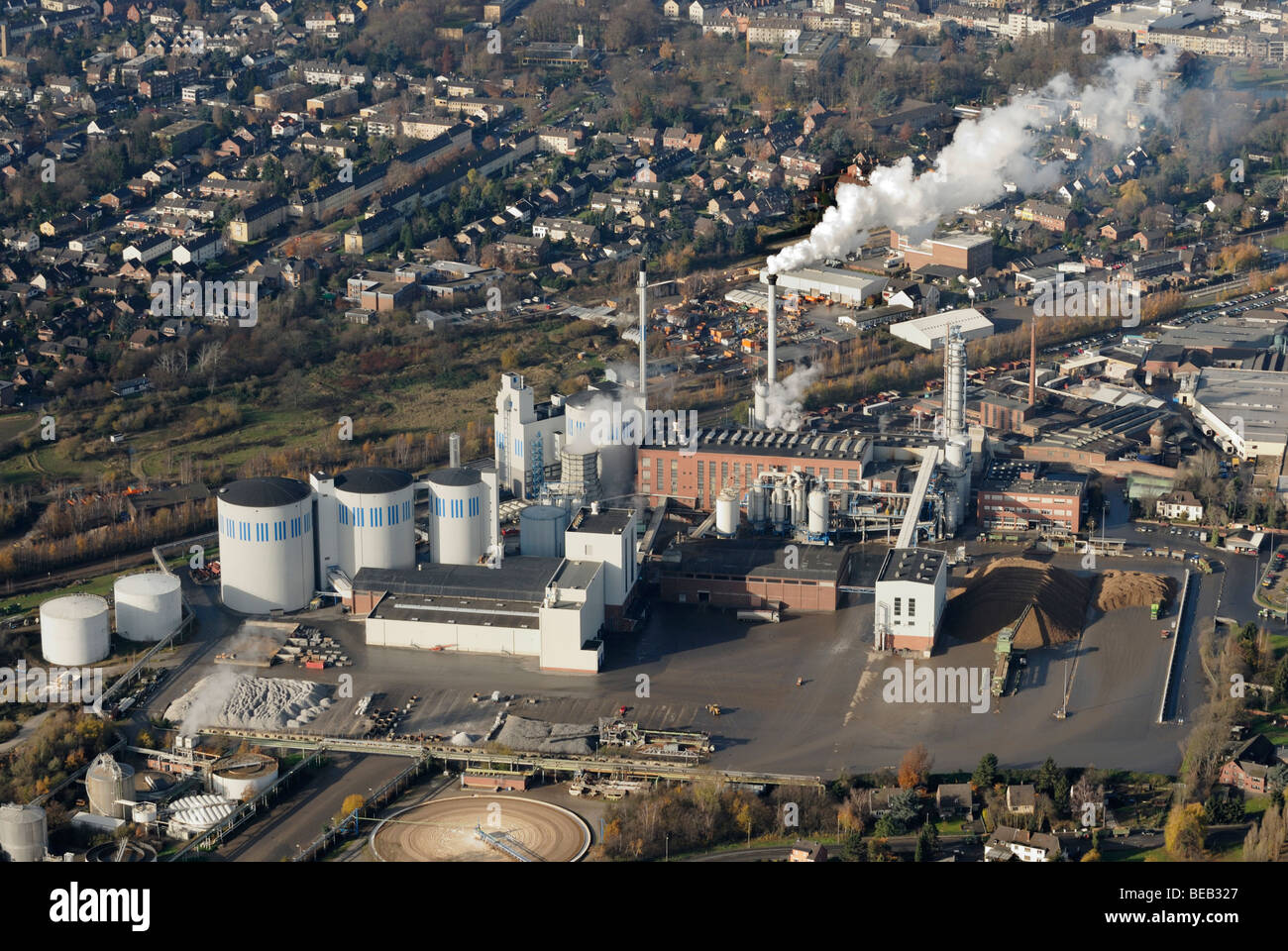 Luftaufnahme der Zuckerfabrik Jülich, Zuckerrüben, Deutschland Stockfoto