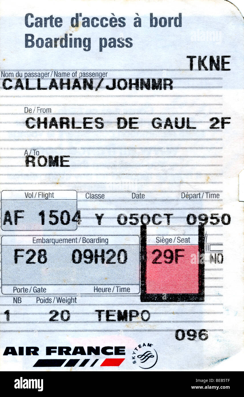 AirlineboardingPass, Paris CDG, Rom FCO Stockfotografie Alamy