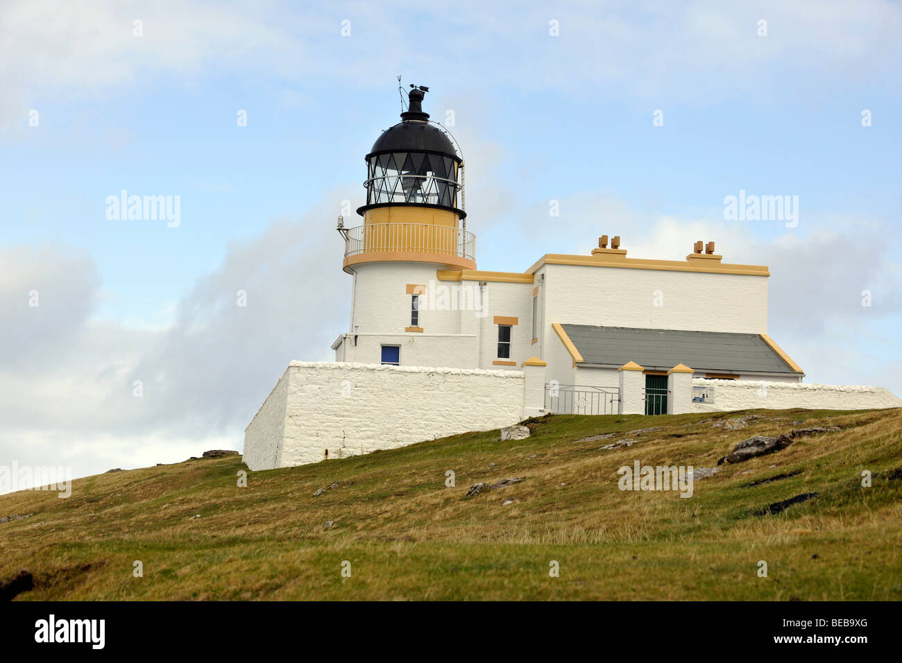 Stoner Head Leuchtturm, Assynt, Sutherland, Nordwesten Schottlands, Schottland, UK. Stockfoto