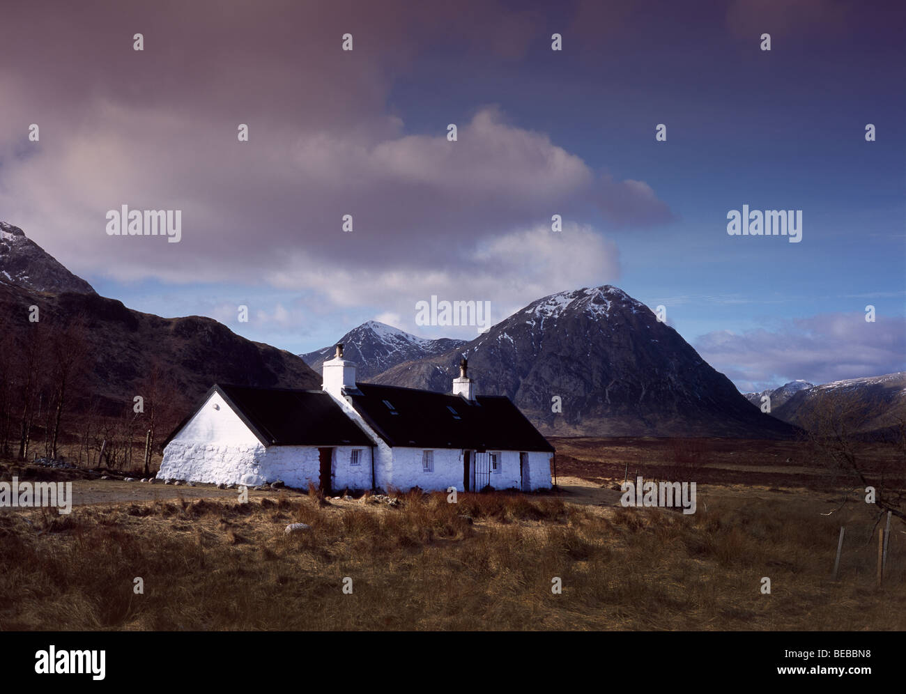 Schwarzer Rock Cottage, Glen Coe, Rannoch Moor, Lochaber, Schottland Stockfoto