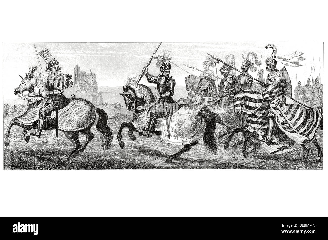 volle Rüstung des Kaisers Maximilian voller Rüstung des Königs Henry VIII deutscher Ritter englischer Ritter Squires Stockfoto