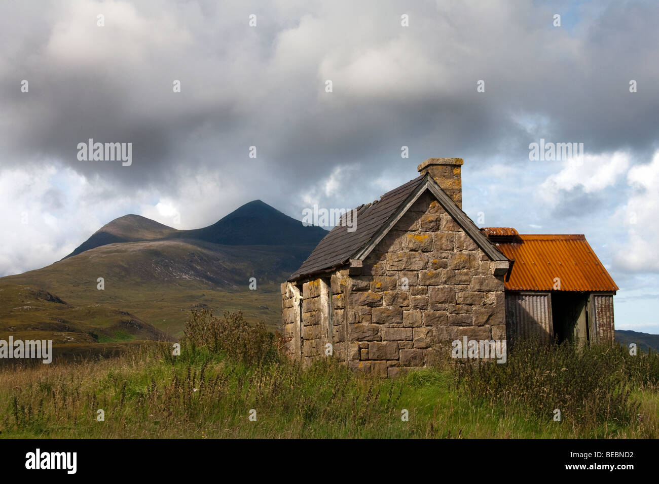 Abandonded Croft bei Elphin, Sutherland, Schottland, UK Stockfoto