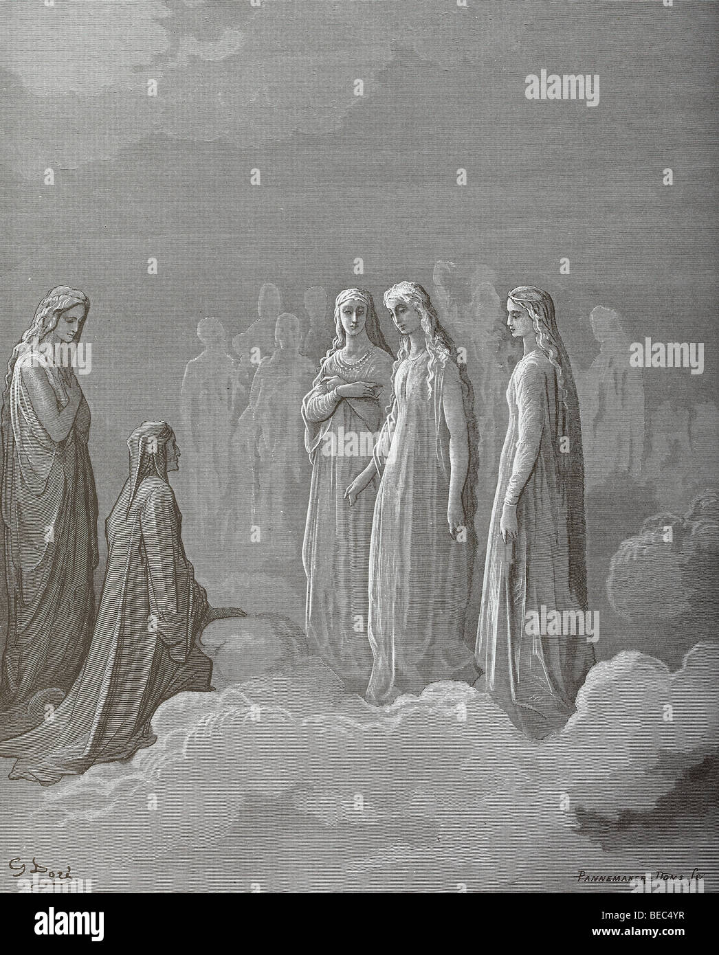 Gustave Dore Illustration "Der Mond" von Dantes Göttlicher Komödie Stockfoto